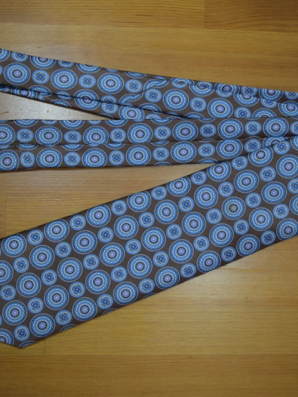 $840 BRIONI Brown Aqua Blue Geometric Medallion Handmade Italy Silk Neck Tie XL